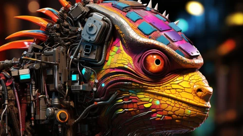 Colorful Lizard Creature with Wires and Electronic Components