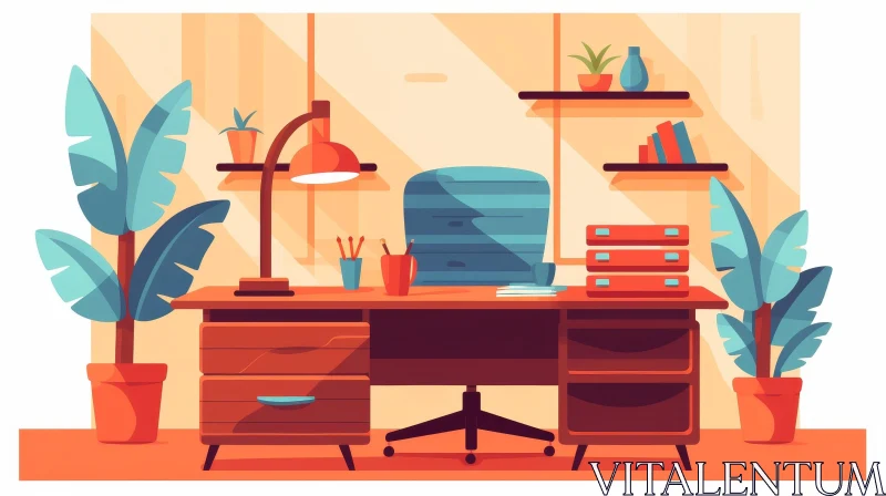 Cozy Cartoon Home Office Illustration AI Image