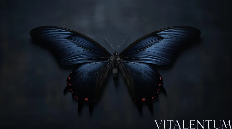 AI ART Dark Blue Butterfly with Red Accents - Stunning Image