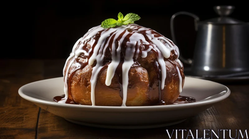 Delicious Cinnamon Roll with Chocolate and Mint Garnish Delicious Cinnamon Roll with Chocolate and Mint Garnish