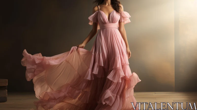 Elegant Pink Chiffon Evening Gown AI Image