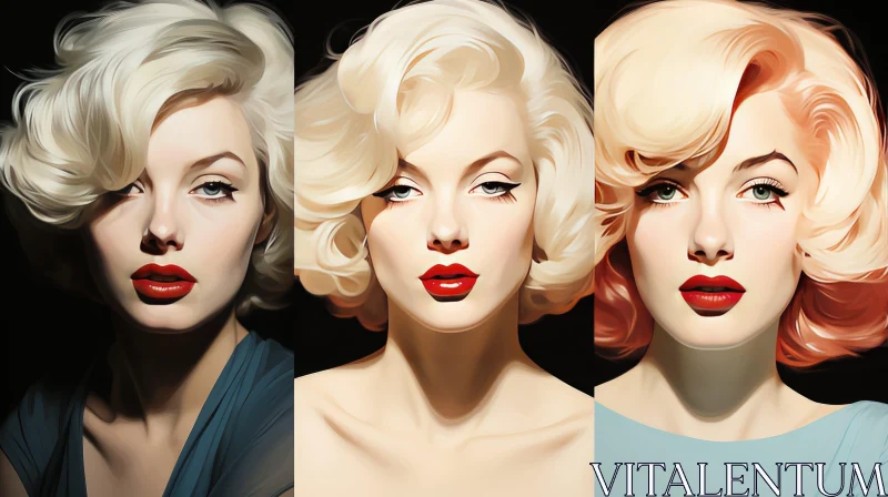 Elegant Woman Portrait Triptych AI Image