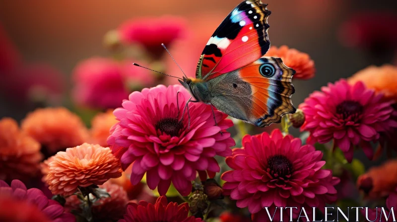 Graceful Peacock Butterfly on Pink Dahlia AI Image