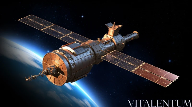 AI ART Metallic Satellite Orbiting Earth - Space Technology