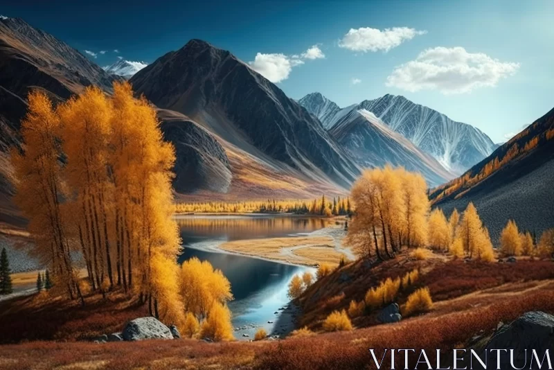 Serene Landscape with Birch and Oak Trees in Autumn | Romantic Riverscape AI Image