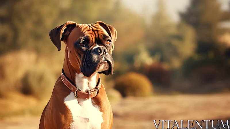 Serious Boxer Dog Portrait in Field AI Image
