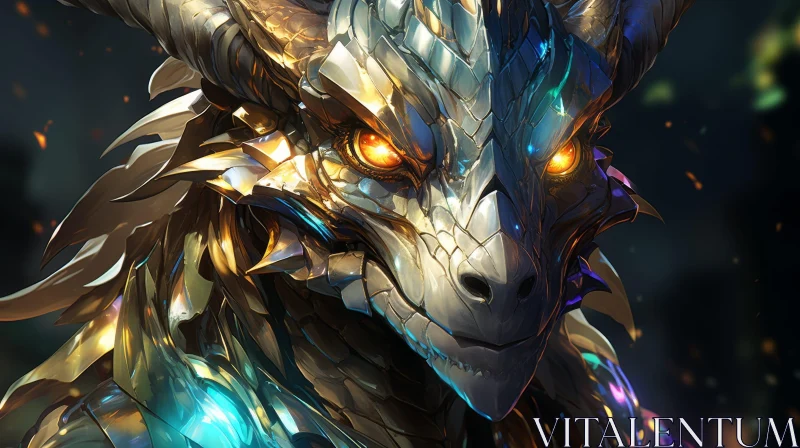 Silver Dragon Digital Painting - Fantasy Artwork AI Image