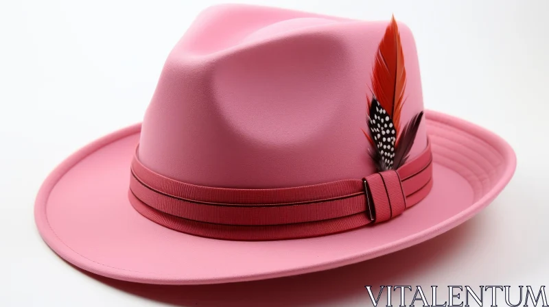 AI ART Stylish Pink Fedora Hat with Ribbon and Feather