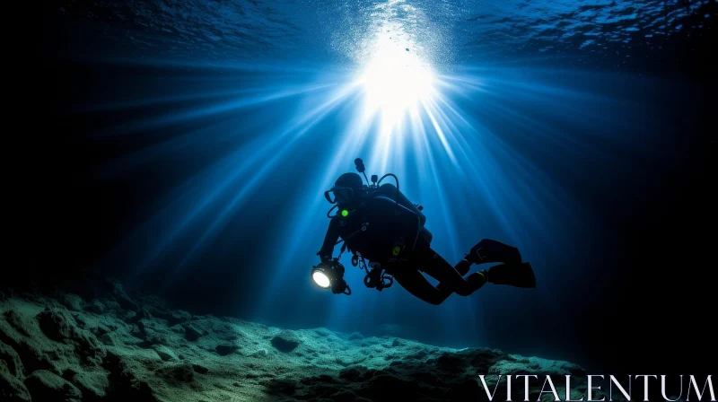 Underwater Cave Exploration by Scuba Diver AI Image
