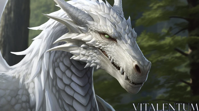 White Dragon in Forest - Digital Artwork AI Image