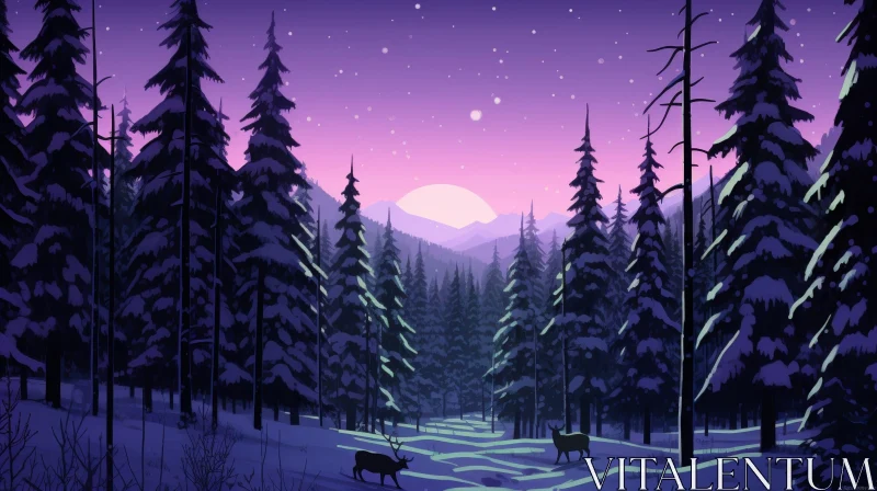 Winter Forest Sunset Scene AI Image