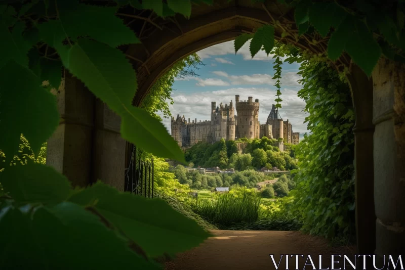 Captivating Castle Photography: A Majestic Archway Amidst Nature AI Image