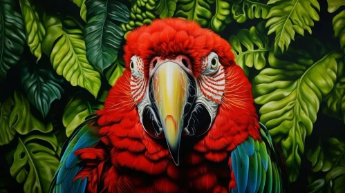 Colorful Parrot Painting with Green Leaves