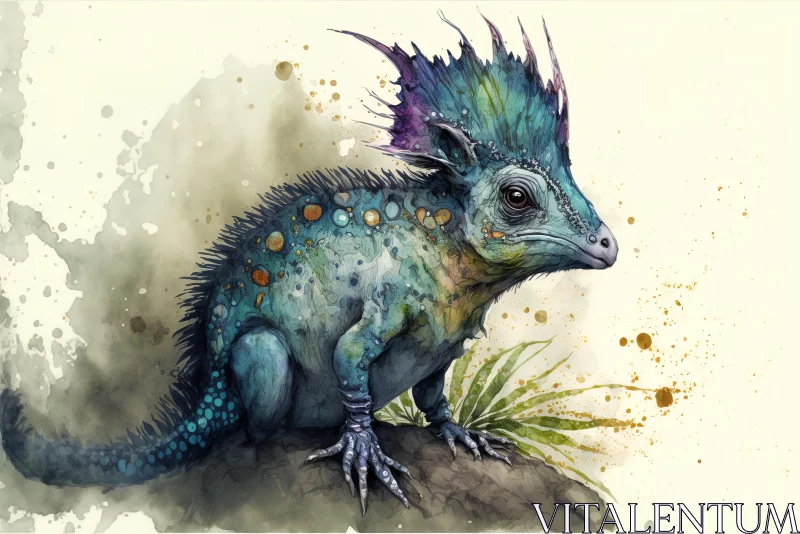 Giant Lizard Fantasy Concept Art - Colorful Ink Wash Paintings AI Image