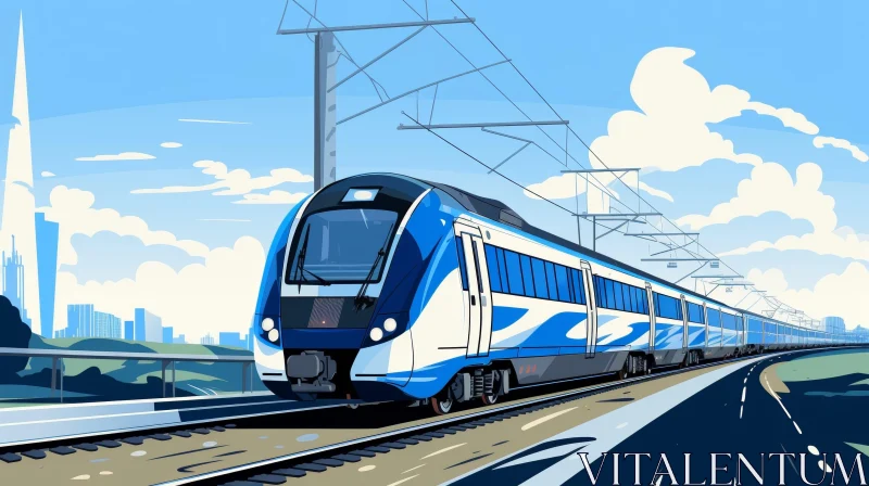 High-Speed Train on Railroad Tracks AI Image