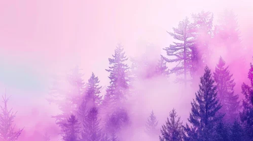 Majestic Forest Landscape with Purple Fog
