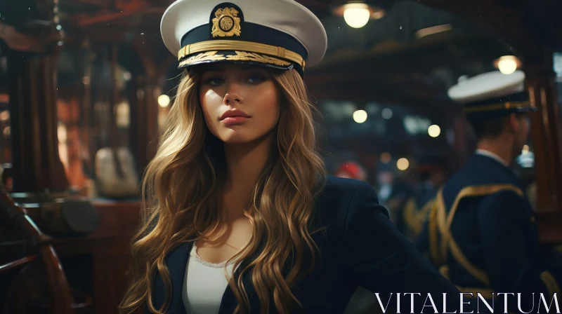 AI ART Serious Young Woman in Naval Cap and Jacket