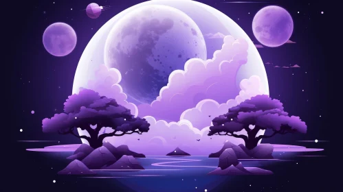Tranquil Purple Moon Landscape