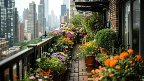 City Rooftop Terrace with Colorful Flowers