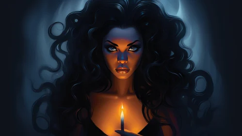 Dark-Skinned Woman Portrait with Candle