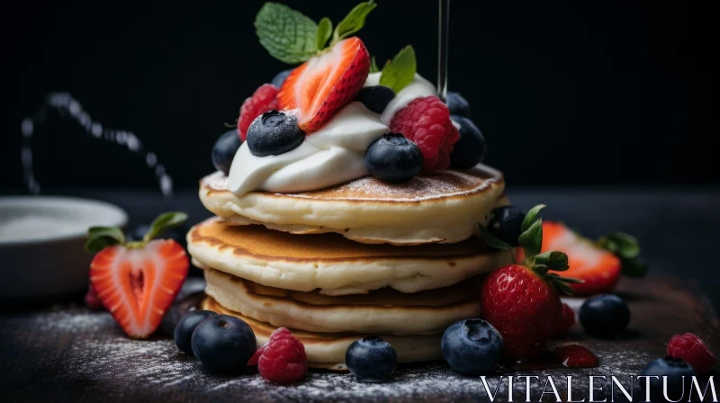 Delicious Pancakes with Whipped Cream and Berries AI Image