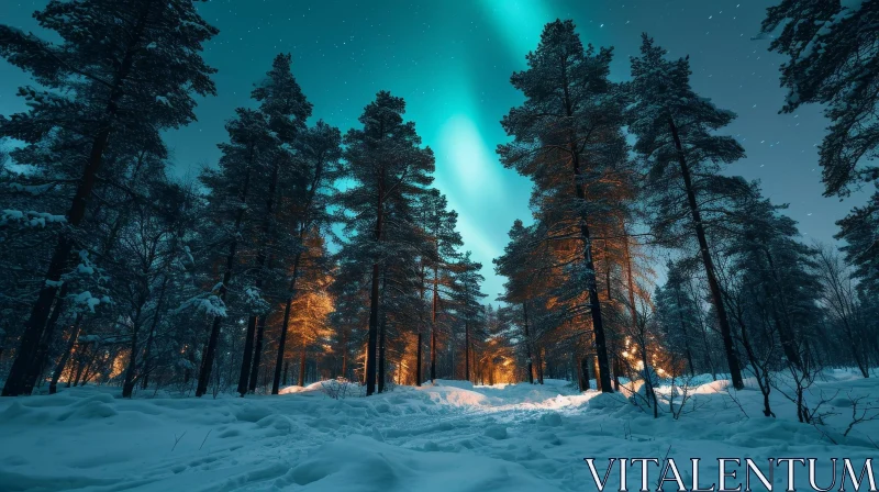 Enchanting Winter Forest Night Scene AI Image