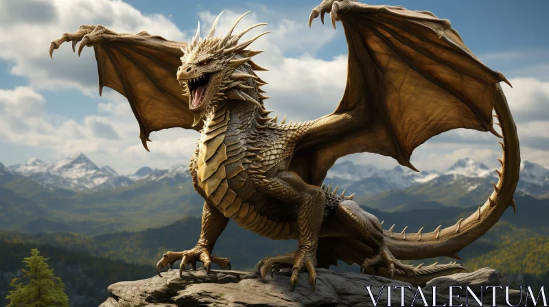 AI ART Golden Dragon Digital Painting - Majestic Roaring Dragon
