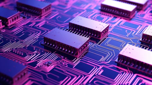 Intricate Computer Circuit Board Illuminated by Pink Light
