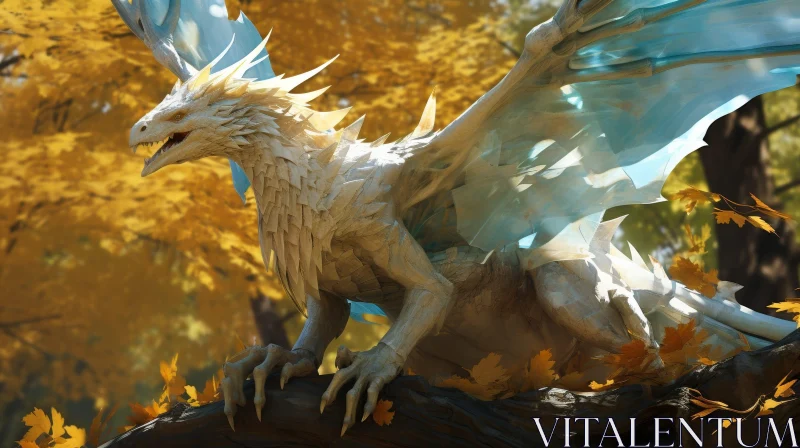 Majestic White Dragon in Autumn Forest AI Image