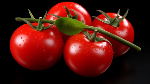 Ripe Red Tomatoes on Branch with Green Leaves