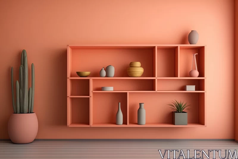 Sleek and Stylish Shelf in a Serene Orange Room AI Image