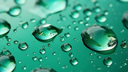 Tranquil Water Drops on Green Surface