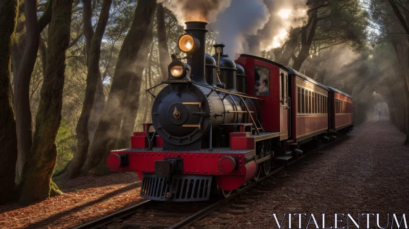 AI ART Vintage Steam Locomotive in Misty Forest