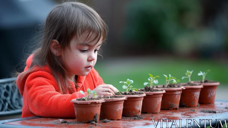 AI ART Young Girl Planting Seedlings - Tender Moment Captured