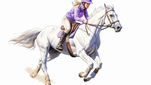 Young Girl Riding Grey Horse - Artistic Image