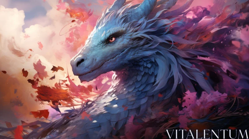 Blue Dragon Digital Painting in Fantasy Setting AI Image