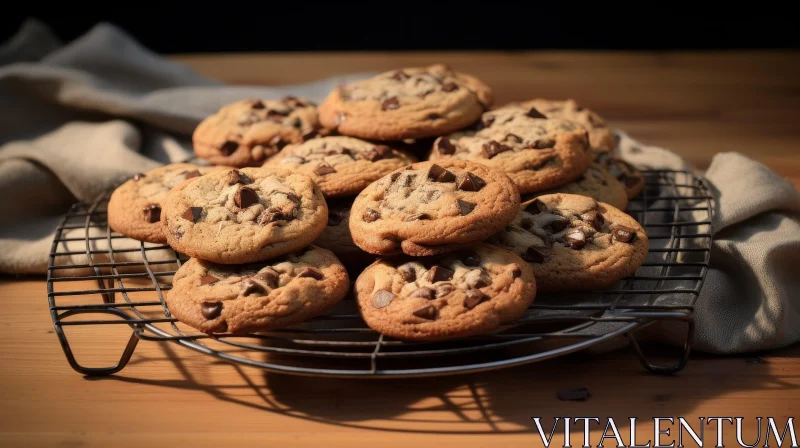 Delicious Chocolate Chip Cookies on Wire Rack AI Image