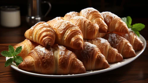 Delicious Croissants on Wooden Table