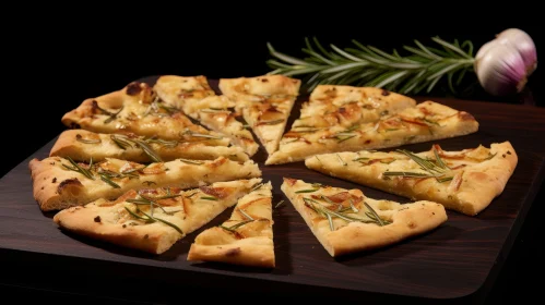 Delicious Focaccia with Rosemary and Garlic on Wooden Cutting Board