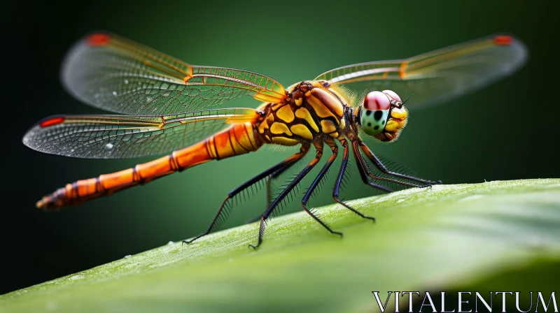 AI ART Dragonfly on Green Leaf - Detailed Nature Photo