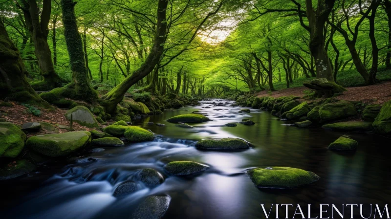 Tranquil Forest River - Nature's Peaceful Beauty AI Image