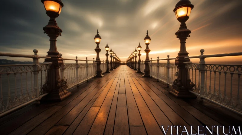 Tranquil Wooden Pier at Sunset AI Image