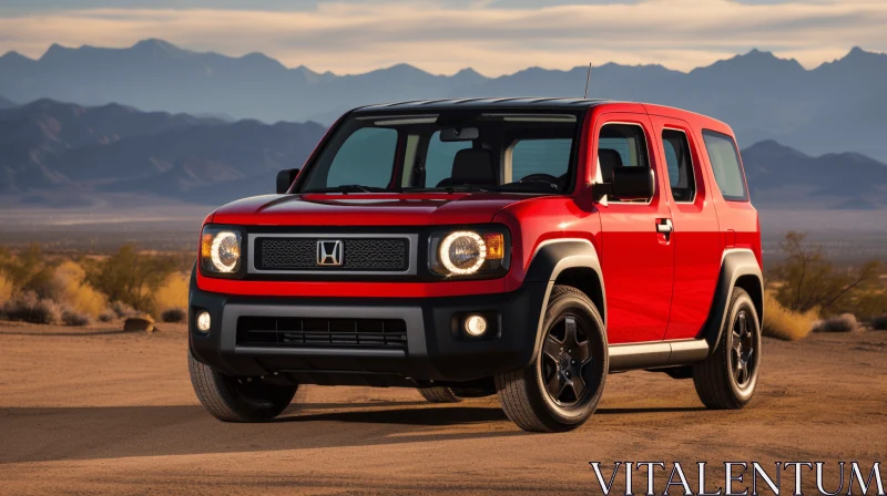Captivating Red Honda Element: Bold Black Outlines and Layered Fibers AI Image