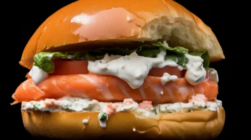 Delicious Salmon Burger on Sesame Seed Bun
