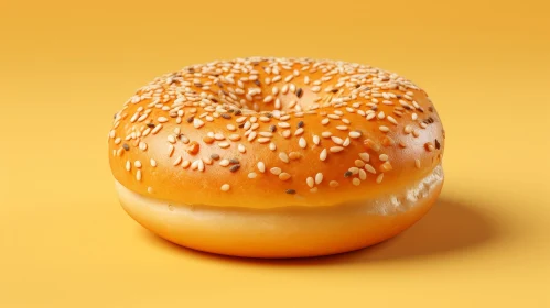 Delicious Sesame Bagel on Yellow Background