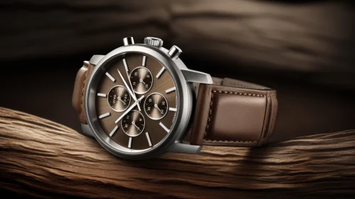 Elegant Metal Wristwatch with Brown Leather Strap