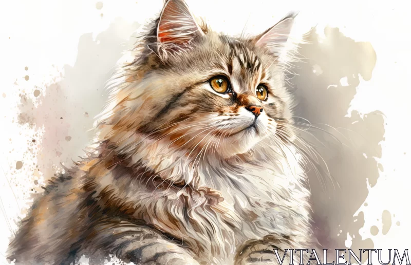 Fuzzy Cat in Bright Light - Watercolor Illustration AI Image