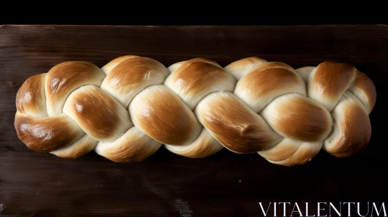 Golden Brown Braided Loaf of Bread on Wooden Cutting Board AI Image