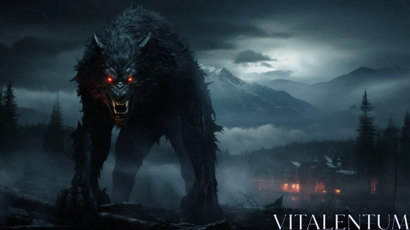 Menacing Werewolf in Dark Stormy Night AI Image