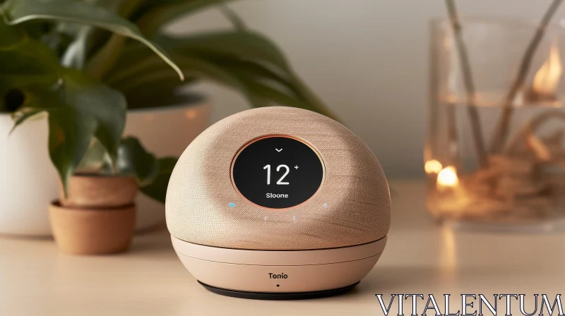 Modern Wooden Finish Thermostat Displayed with Plant and Candles AI Image